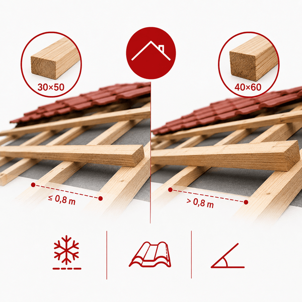 Rozměry střešních latí Kdy stačí 30×50 a kdy zvolit 40×60 mm? Infografika